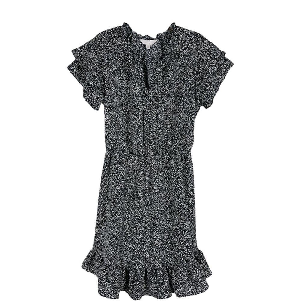Lauren Conrad black white floral ruffle cottagecore preppy midi dress small